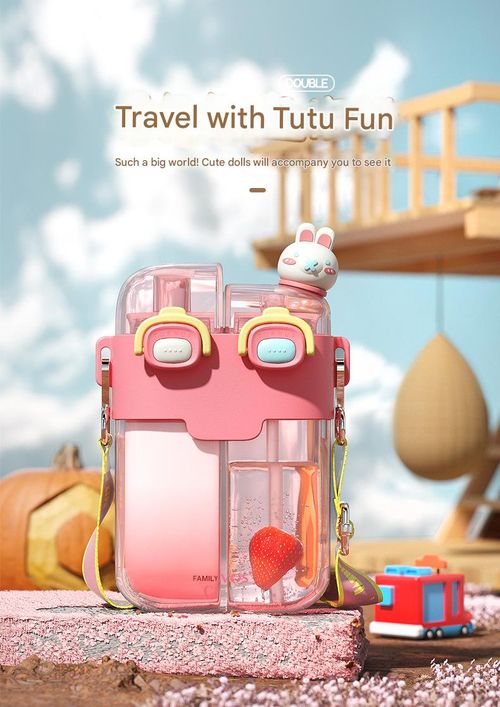 Children's water cup student large capacity portable kettle with straw plastic cup net celebrity warehouse cup