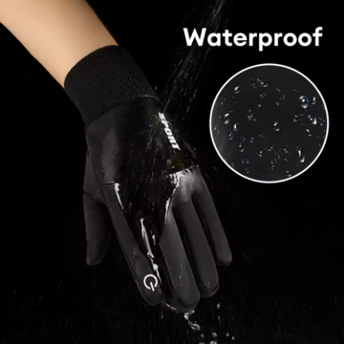 Black windproof and waterproof touch screen mobile phone cold-resistant bicycle and motorcycle gloves