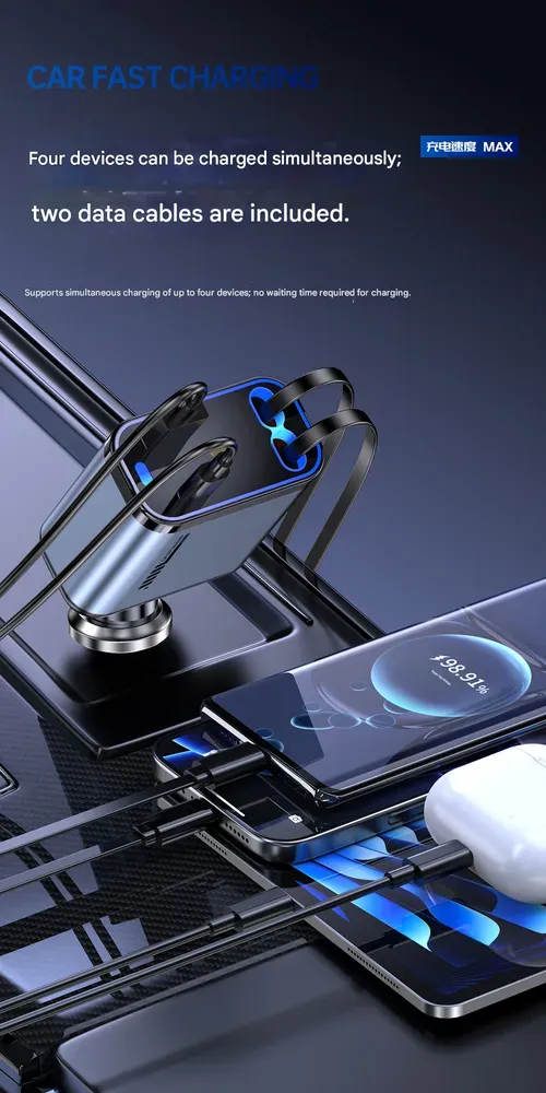 COD!!! Retractable Car Charger, starry sky ceiling projector light, 4 in 1 Fast Charging Car Charger USB-C & USB-A Compatible with iPhone 16&15&14&13&12&11,Galaxy,Pixel