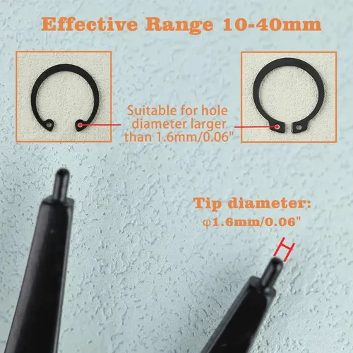 2 in 1 Snap Ring Pliers Dual-use snap ring pliers, one clamp with two, the inside and outside card for dual-use, do not need to change the head, easy to operate.  And to provide you with a comfortable working experience.