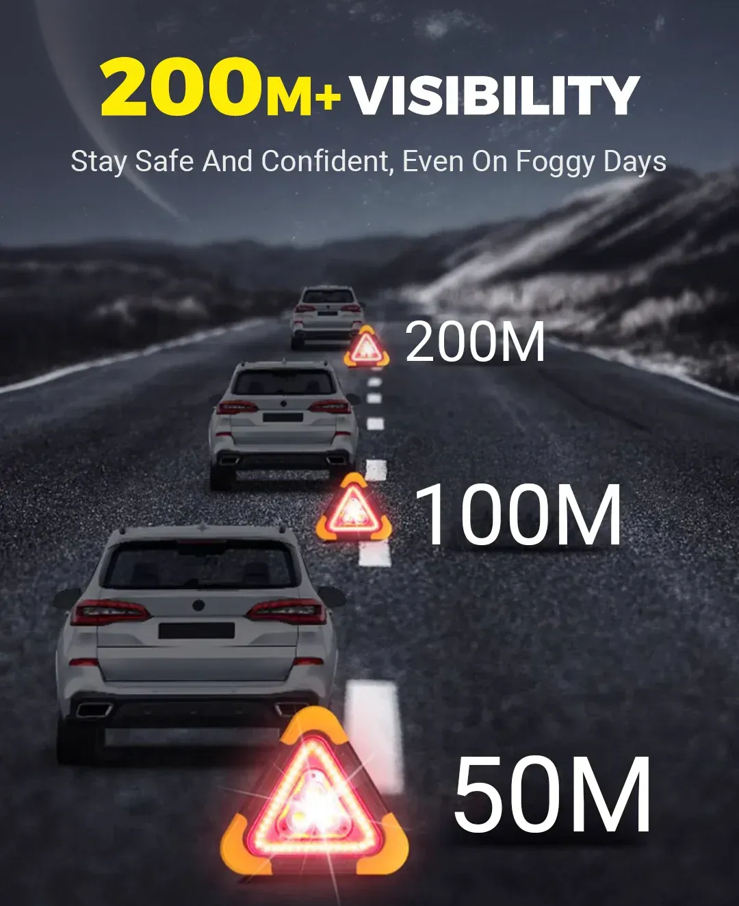 🔥New 2025 Arrival🔥 3-in-1 Solar-Powered Roadside Emergency Triangle Warning Light, Warning Light, Power Bank, Solar Charging