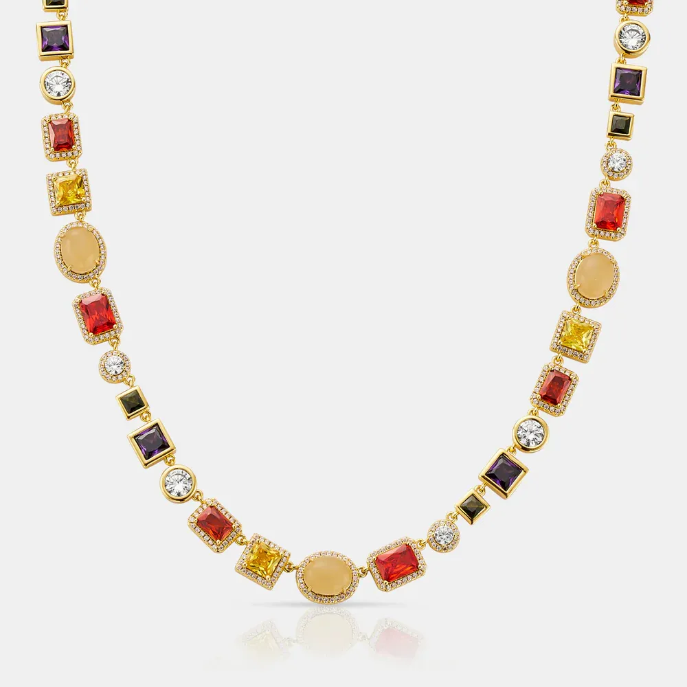 Dainty 18K Gold Plated Diamond Tennis Choker Necklace Cubic Zirconia Chain with Emerald, Ruby, and Aquamarine Gemstones for Men Bride Birthday Wedding Valentine's Day Gifts