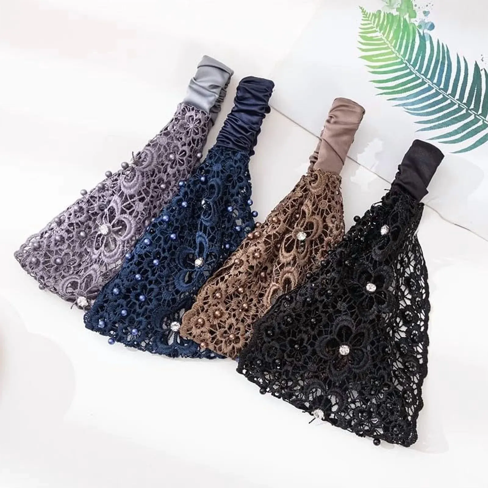 elegant women's beaded lace headbands – wide floral pattern