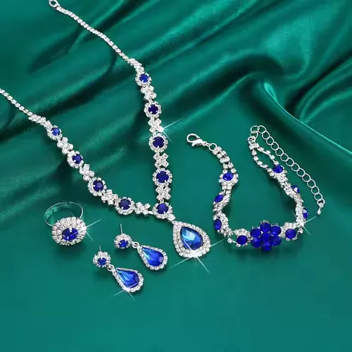 New Design Fashion Hot Sell Style High-end Crystal Water Droplets Necklace Earring Bracelet Ring Jewelry Set Necklace, earrings, ring, bracelet, four-piece set