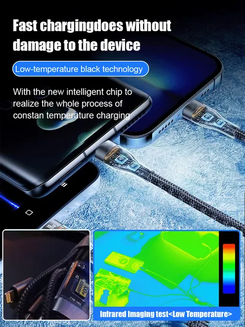 Transparent Luminous Super Fast Charging 3-in-1 Data Cable 1.2 meters long, nylon line, waterproof and wear-resistant
