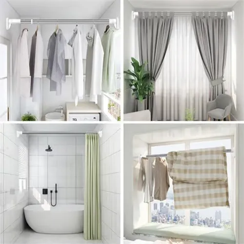 Drill-Free Adjustable Rod  Adjustable The inner rod has a spiral design. The length of the white shower curtain rod is controlled by the knob and can be adjusted to any length you want