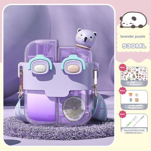 Children's water cup student large capacity portable kettle with straw plastic cup net celebrity warehouse cup