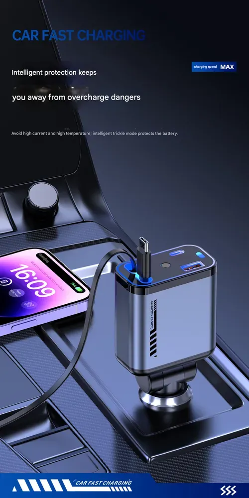 COD!!! Retractable Car Charger, starry sky ceiling projector light, 4 in 1 Fast Charging Car Charger USB-C & USB-A Compatible with iPhone 16&15&14&13&12&11,Galaxy,Pixel