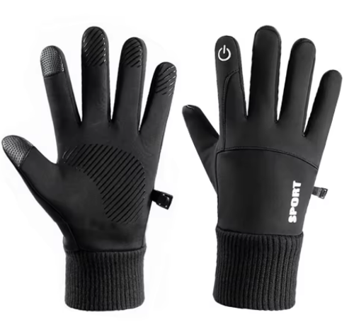 Black windproof and waterproof touch screen mobile phone cold-resistant bicycle and motorcycle gloves