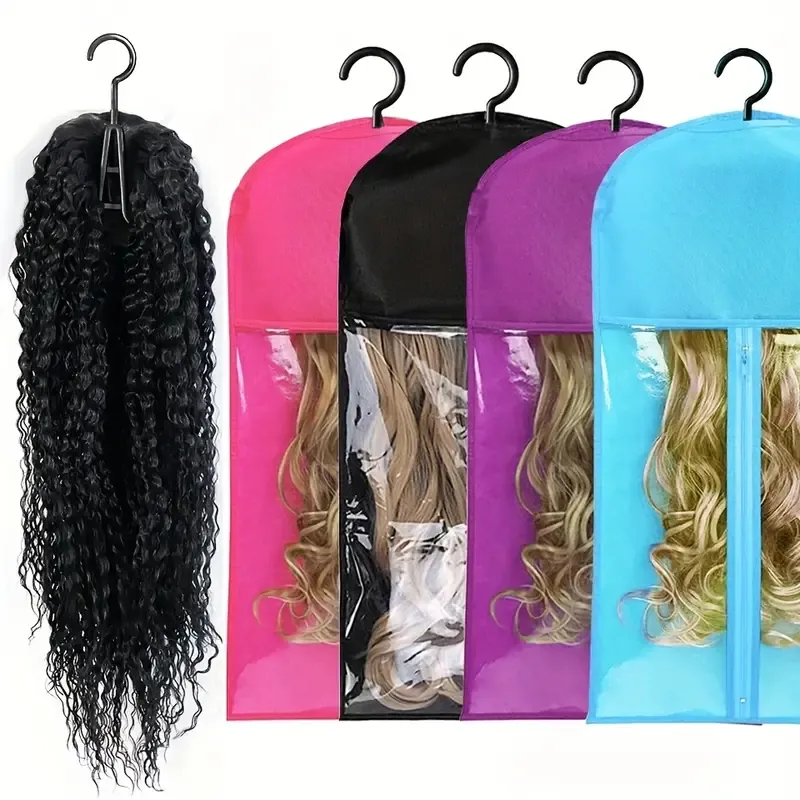 2pcs Wig Storage Set, Includes 1 Storage Bag and 1 Hooks, Portable Wig Protective Pouch, Wig Organizer Hanging Bag, Closet Storage Hanging Bag, Multiple Colors Available