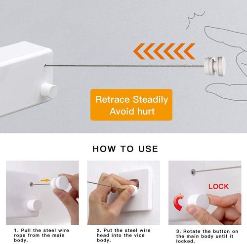 Retractable Clothesline |Indoor Outdoor Clothes Line | Heavy Duty Clothes Drying Laundry Line | Wall Mounted Drying Rack Clothing Line | Retracting Hanging | Lock to Prevent Sagging