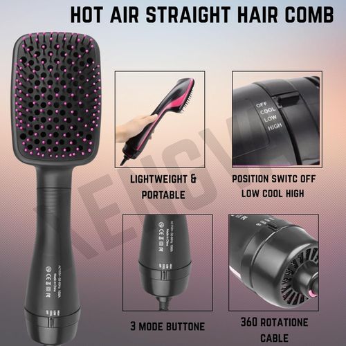 3-in-1 professional hot air comb: dry, straighten, curl and fluff in one step