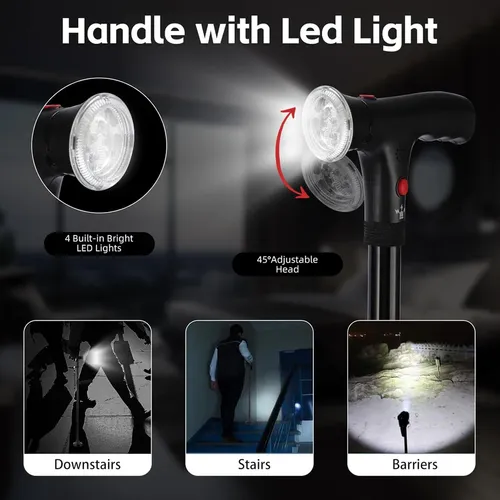 Foldable walking stick for the elderly  which is light and sturdy, helping the elders to maintain stability and comfort in daily life. Equipped with night lights, alarm buttons and four-legged support at the bottom, it provides more safety protection. It is a must-have companion for activities such as mountaineering and walking.