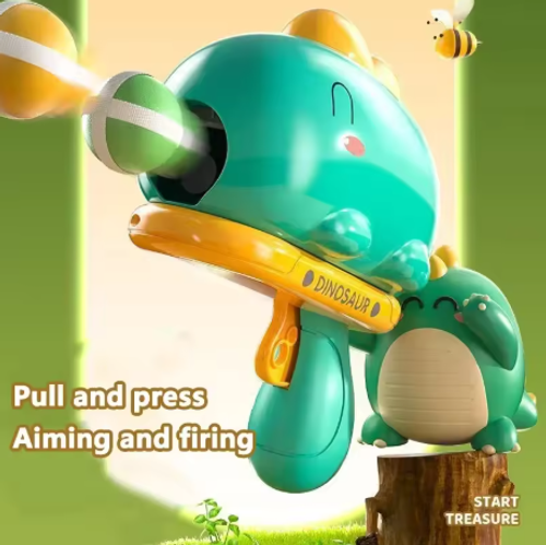Kids Cartoon Dinosaur Sticky Ball Gun Toys Catapult Target Dart Board Shoot Sport Softball Interactive for Boys Girls Gift