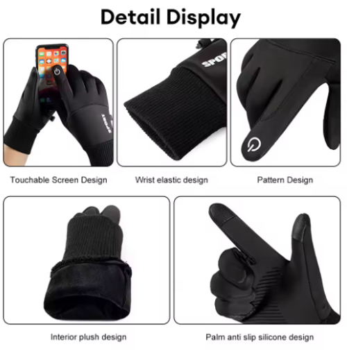 Black windproof and waterproof touch screen mobile phone cold-resistant bicycle and motorcycle gloves