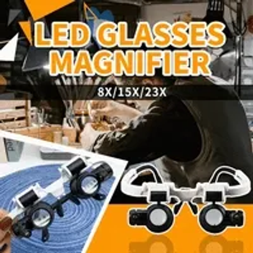 LED Glasses Magnifying Glass Head-mounted design helps free your hands to work Great magnification with 8X, 15X, 23X 2 Adjustable LED Lights Comfortable for long-term use Perfect for detailed close-up work