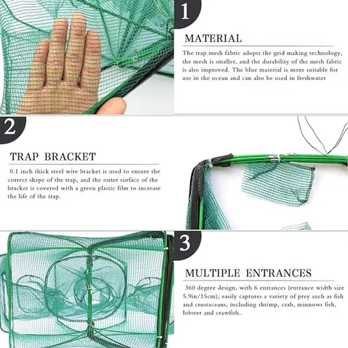 The Magic Foldable Fishing Trap Easy to use as an umbrella: Just pull the string on the top, and the net will be automatically opened which gives you the ability to catch multiple fish, bait, smelt, crab, lobster, minnows, and shrimp, all in one single cast.