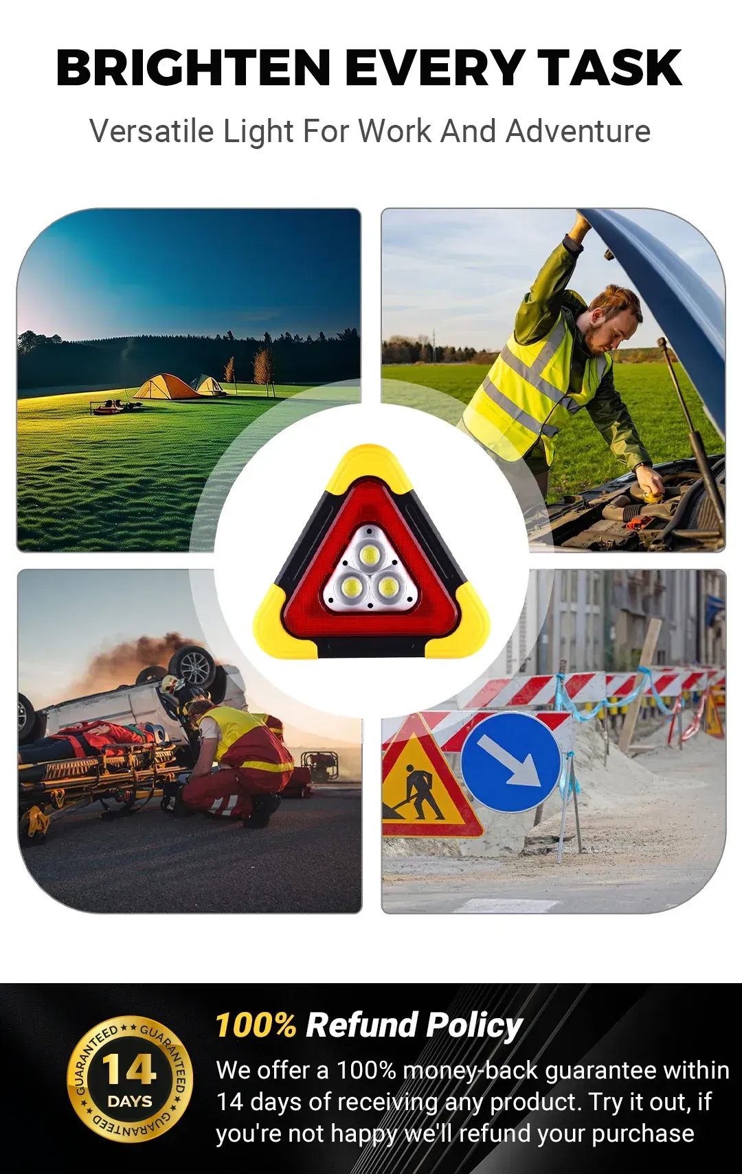 🔥New 2025 Arrival🔥 3-in-1 Solar-Powered Roadside Emergency Triangle Warning Light, Warning Light, Power Bank, Solar Charging