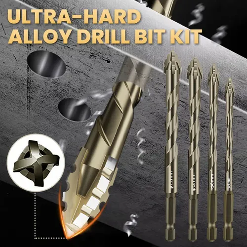 🔥2025 Hot Sale🔥High-Strength 4-Flute Serrated Eccentric Drill Bit Kit EFFICIENT DEEP DRILLINGUp to 5cm Depth Without Cracking
