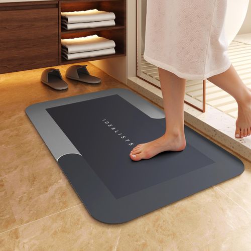80*50BluePremium Quick-Dry Bathroom Mat - Ultra-Absorbent Thin Diatomite Bath Mat-Rubber Backing Non-Slip, Machine Washable, and Mildew-Resistant Rug for Shower, Kitchen, Laundry Room,and More with Geometric Design and Easy CleaningIdeal