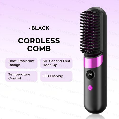 Portable hair straightener curling iron multifunctional styling brush 4 temp adjustment led display usb charging