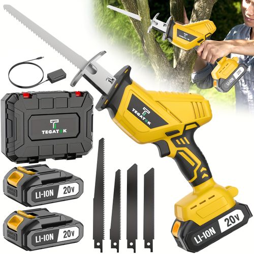 Newly Upgraded Cordless Electric Reciprocating Saw, Handheld Saw with 2 Batteries, Replaceable Saw Blades, Equipped with Toolbox, Multi-functional Cutting Tool
