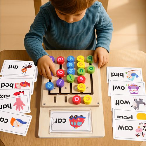 Kids Learning Spelling Board Letter Matching Educational Game For Home Early Education 12 Double Sided Cards 24 Words
