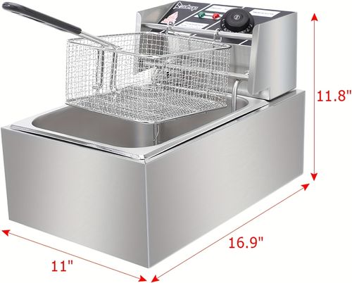 10QT Electric Deep Fryer Featuring Baskets And Lids, 10L Stainless Steel Countertop Frying Machine with Temperature Control, Suitable for Both for Home And Commercial Use, 2500W 50Hz 220V