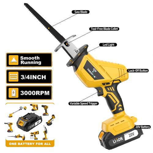 Newly Upgraded Cordless Electric Reciprocating Saw, Handheld Saw with 2 Batteries, Replaceable Saw Blades, Equipped with Toolbox, Multi-functional Cutting Tool