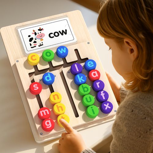 Kids Learning Spelling Board Letter Matching Educational Game For Home Early Education 12 Double Sided Cards 24 Words