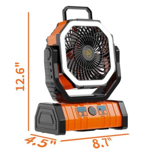OGERY Portable Rechargeable Camping Fan with LED Light 360° Rotatable Hook Battery Operated Oscillating Emergency Fan