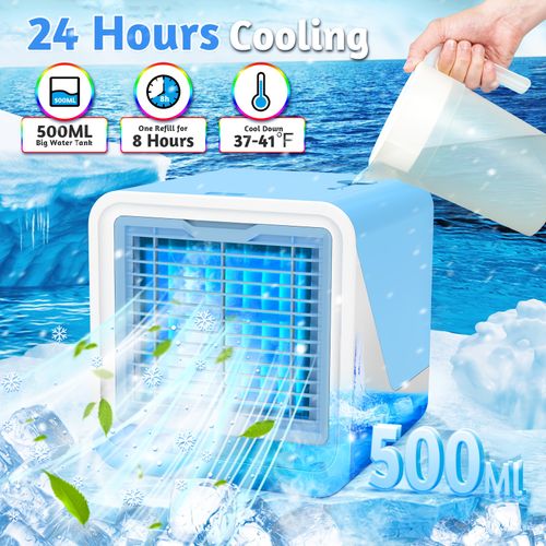 Portable AC Mini Air Conditioner Cooling Fan with 3 Speeds and Timer, Personal Desk Evaporative Cooler for Room, Home, Office, or Car