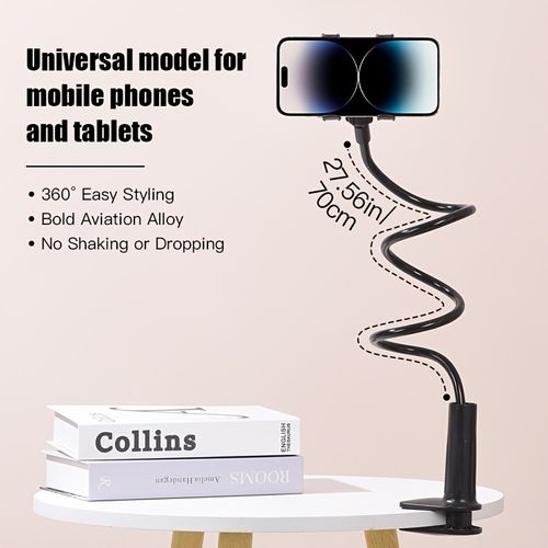 360-Degree Universal Hose Phone Holder, Lazy Bracket, Stable Anti-Shake, Adjustable Angle, Clip-on Bracket for Desk and Bedside, Holiday Gift