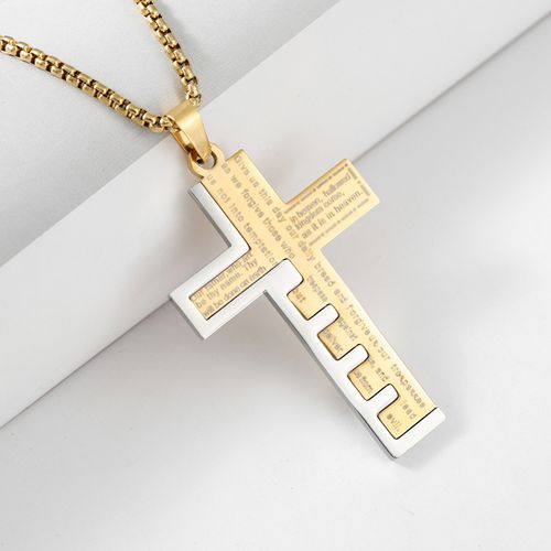 Collar de Cruz Aço Inoxidável Masculino, Corrente Osso de Cobra, Pingente Aço Titânio Hip-Hop