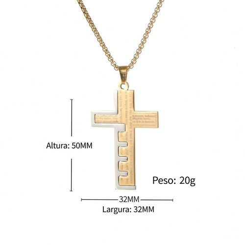 Collar de Cruz Aço Inoxidável Masculino, Corrente Osso de Cobra, Pingente Aço Titânio Hip-Hop