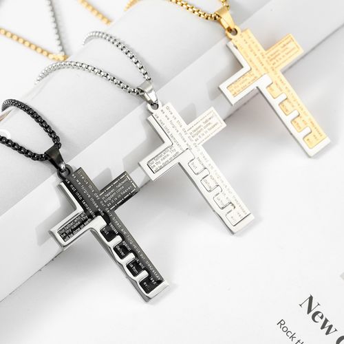 Collar de Cruz Aço Inoxidável Masculino, Corrente Osso de Cobra, Pingente Aço Titânio Hip-Hop