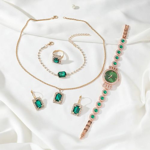 👜Rosa ouro esmeralda coroa relógio caixa de presente set (desconto de 50% por tempo limitado)