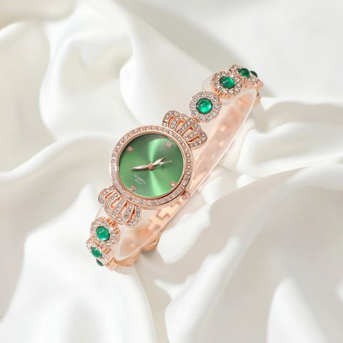👜Rosa ouro esmeralda coroa relógio caixa de presente set (desconto de 50% por tempo limitado)