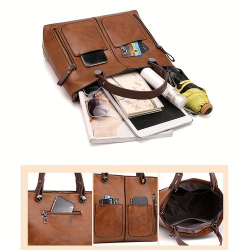 Bolsa Tote Retrô de Grande Capacidade Feminina