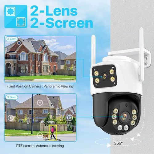 Câmara exterior WiFi PTZ AI de 4MP com lente dupla e monitorização de alarme de segurança