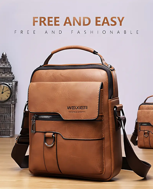 Desconto de 50% por tempo limitado  Sling bag masculino com capacidade grande, feito de couro de alta qualidade, pode ser usado sobre o ombro ou cruzado pelo corpo, exclusivo e de luxo para homens.