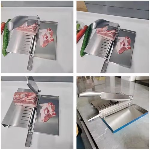 Fatiador manual de carne Cortador de ossos e carne  Utilização em cozinhas comerciais e domésticas: Adequado para fatiar diversos ingredientes, como carne seca, carne congelada, costelas, frango, peixe e alimentos cozinhados.