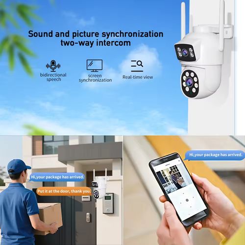 Câmara exterior WiFi PTZ AI de 4MP com lente dupla e monitorização de alarme de segurança
