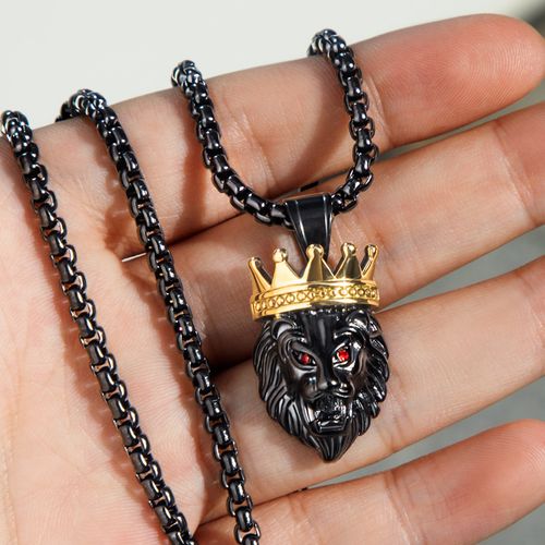 Pingente Helloice Crown King of Lion em Ouro Preto