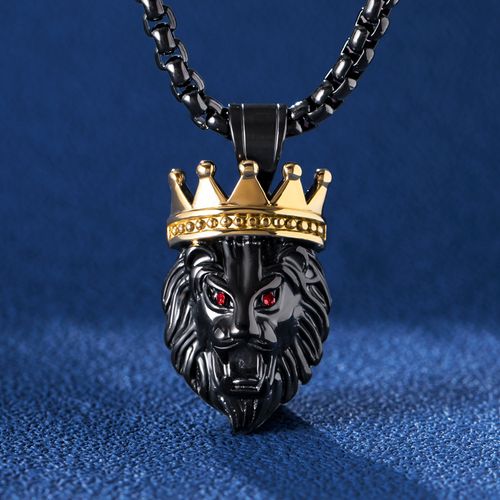 Pingente Helloice Crown King of Lion em Ouro Preto