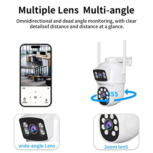 Câmara exterior WiFi PTZ AI de 4MP com lente dupla e monitorização de alarme de segurança