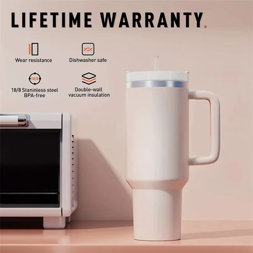 Venda rápida. Caneca térmica de 40 onças, inoxidável, estanque, de dupla parede, garrafa d'água, copo de bebida de grande capacidade, com alça e canudo, xícara de café.