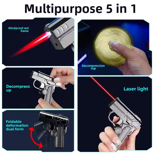 Fashionable dual shape decompression gyro lighter modern multifunctional foldable metal windproof lighter