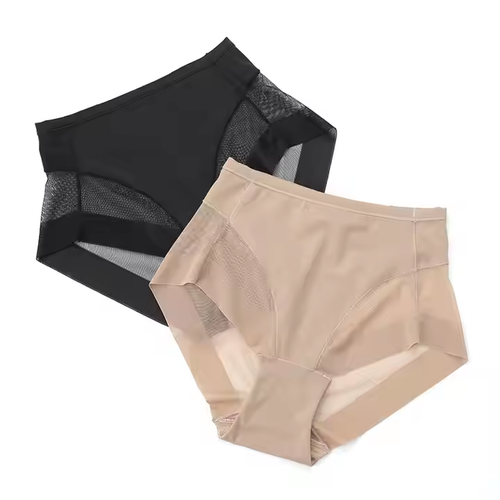 Mid-waist women's transparent mesh briefs, waist and abdomen comfortable ice silk women's underwear large size, buy 1 get 3 free