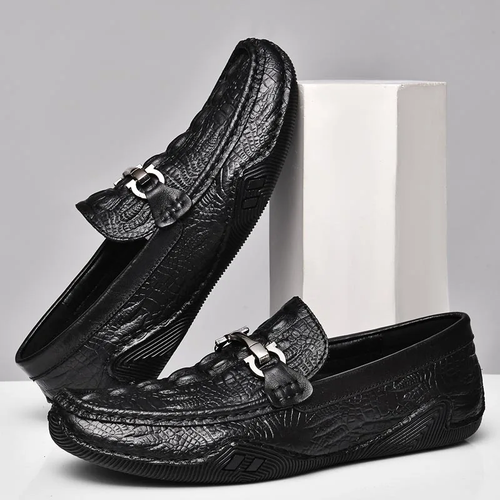 Crocodile  Pattern Low Top slip on Loafers Size 42 Driving Leather Shoes for Men（color： black）